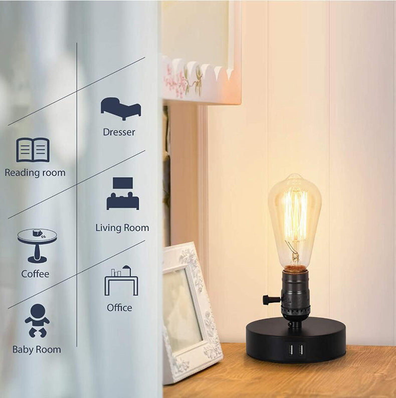 Fashion Old-fashioned Table Lamp Holder Industrial USB Charging Switch