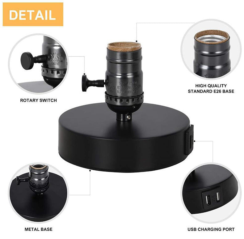 Fashion Old-fashioned Table Lamp Holder Industrial USB Charging Switch