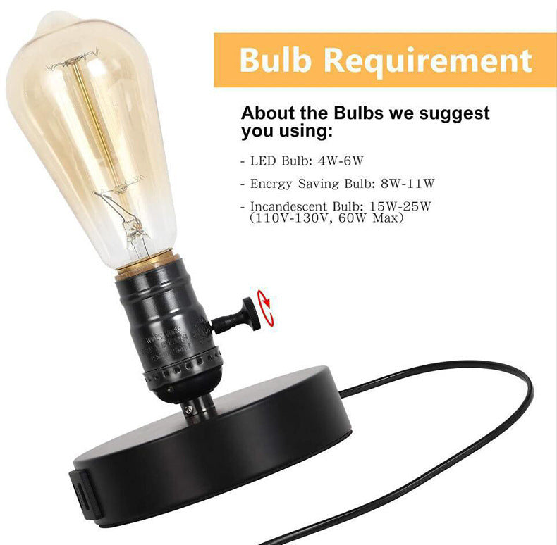 Fashion Old-fashioned Table Lamp Holder Industrial USB Charging Switch