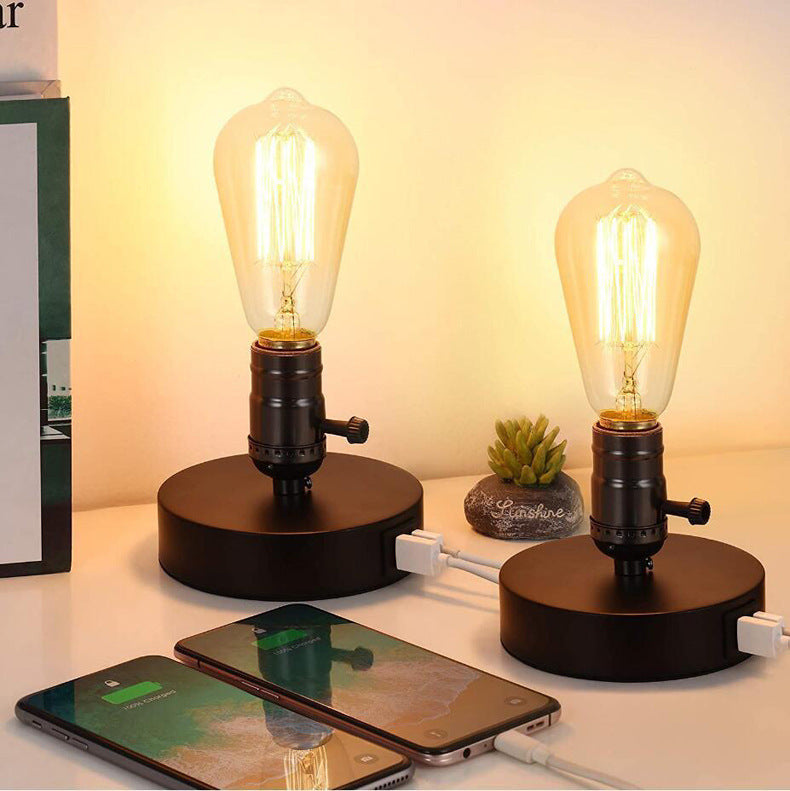 Fashion Old-fashioned Table Lamp Holder Industrial USB Charging Switch